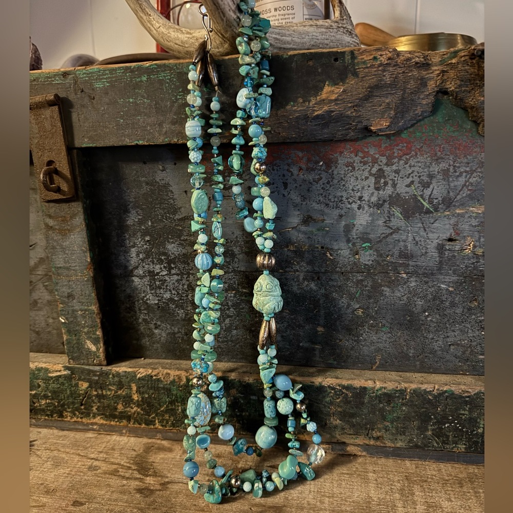 Turquoise Beaded Necklace with Fetish Pendant